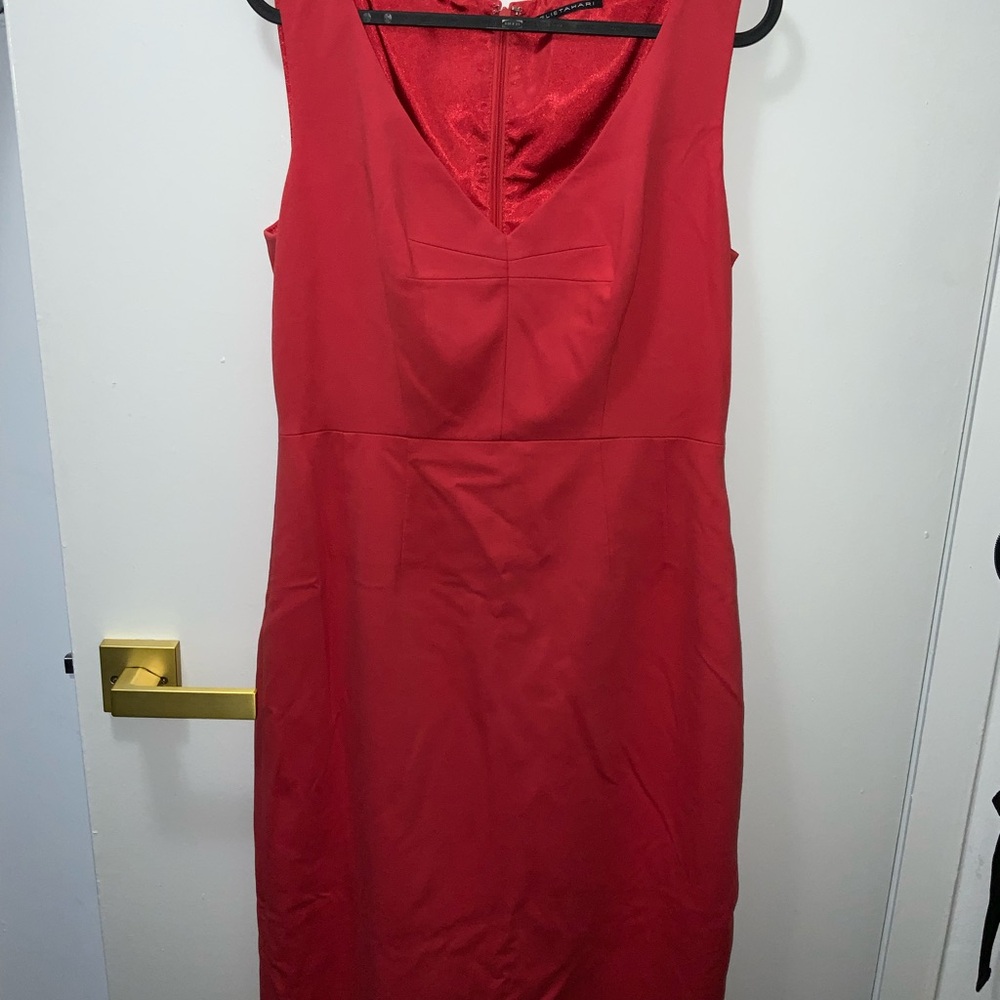 Elie Tahari Red V-Neck Midi Dress
